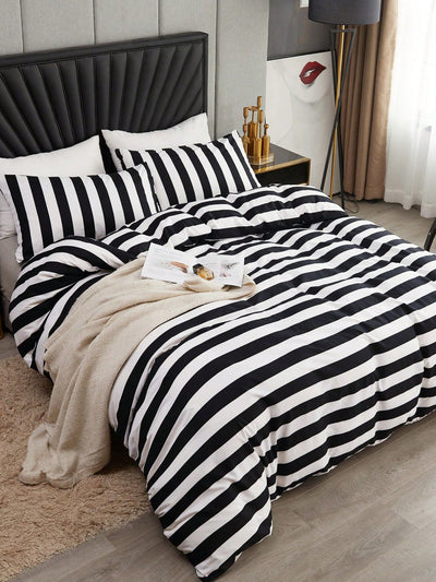 Monochrome Magic: Black and White Striped Duvet Cover Pillowcase Set