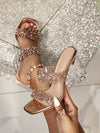 White Crystal Chunky Heel Mule Sandals: Shimmering Sequin Decoration for Parties, Festivals, and Weddings