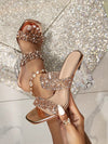 Sparkle and Shine: Women's Fashionable Glitter Peep Toe Mules with Crystal Block Heels