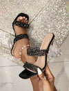 Sparkle and Shine: Women's Fashionable Glitter Peep Toe Mules with Crystal Block Heels