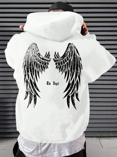 Men's Casual Wings Letter Graphic Hoodie with Kangaroo Pocket