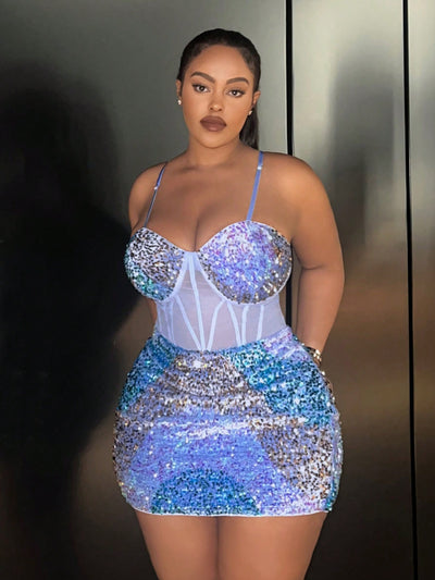 Sparkling Elegance: Plus Size Sequin Strap Dress for Stunning Night Out