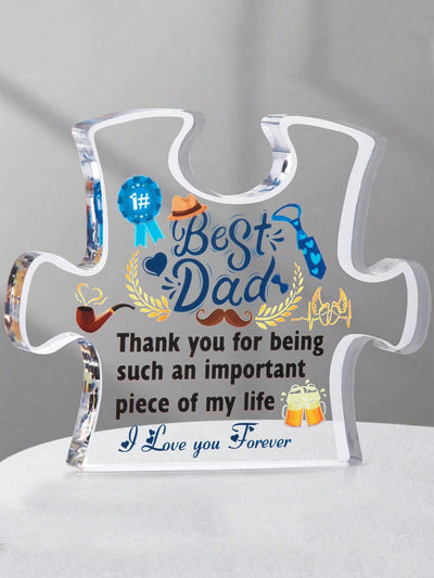 This Father's Day, give the new dad or stepdad in your life a unique gift that will honor and celebrate their role. This puzzle-shaped acrylic plaque is not only a thoughtful gesture, but also a beautiful piece of decor that will remind them of the special bond they share with their child. Show your appreciation and love with this one-of-a-kind plaque.