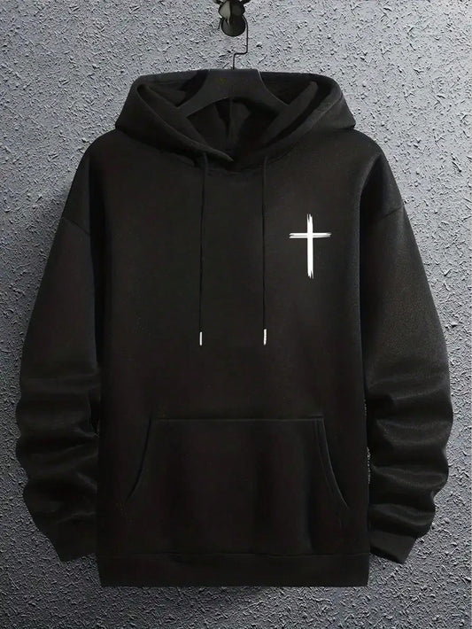 Bold and Stylish: Men's Slogan Cross Graphic Hoodie