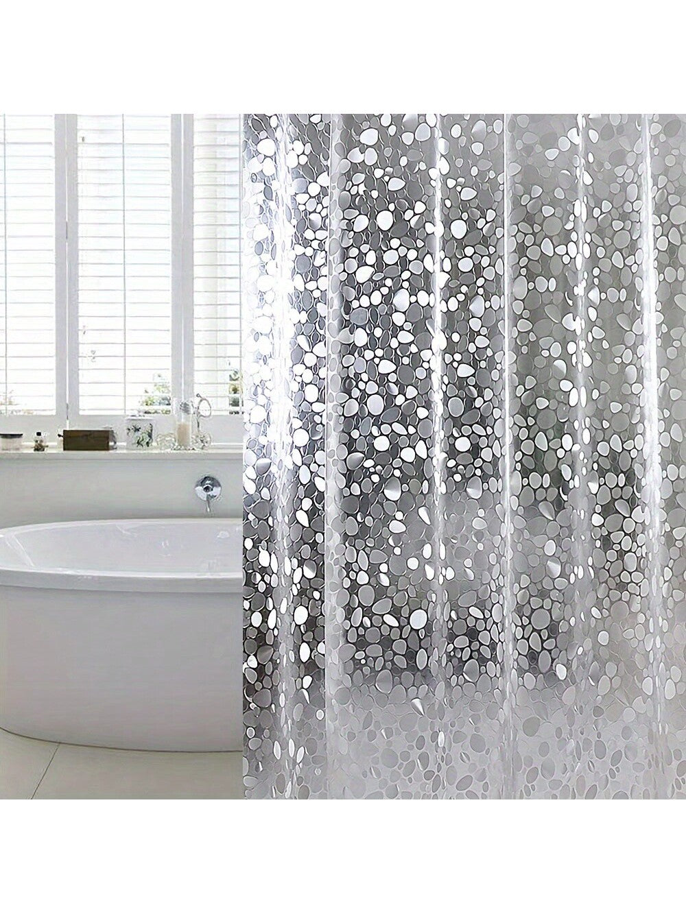 This waterproof and odorless <a href="https://canaryhouze.com/collections/shower-curtain" target="_blank" rel="noopener">shower curtain</a> is made of fashion pebble Eva material, providing a durable and stylish solution for your bathroom. Designed to be transparent, it lets light in while ensuring privacy. Plus, no hooks are needed, making installation hassle-free. Experience a more enjoyable and hygienic shower experience with this functional and modern curtain.