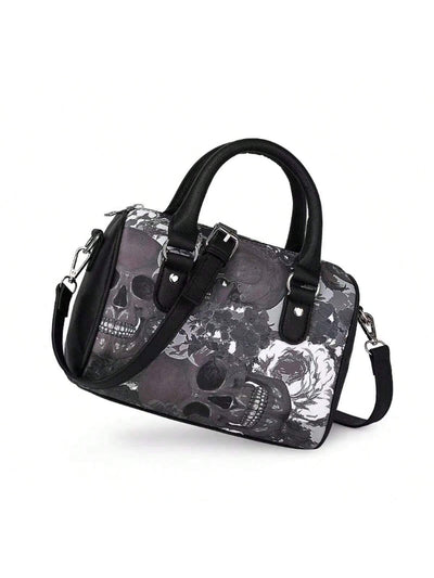 Skull Chic: Autumn and Winter PU Print Pillow Bag - Black Tote, Shoulder, Crossbody
