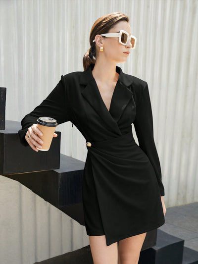 Wrap and Wow: Women's Long Sleeve Shirt Dress with High-Low Hem