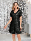 Glamorous Sequin V-Neck Dress with Flounce Sleeves