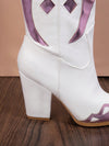 Chic Geometric-Patterned High-Top White Pointed Toe Boots for Trendy Women