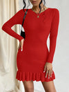 Elegant Simplicity: Textured Ruffle Hem Long Sleeve Dress for Autumn/Winter