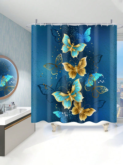 Bohemian Butterfly Shower Curtain & Anti-Slip Bath Mat Set - Waterproof & Insulated Home Decor