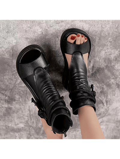 Chic Roman Style Waterproof Platform Black Sandals for Women - Elevate Your Summer Style