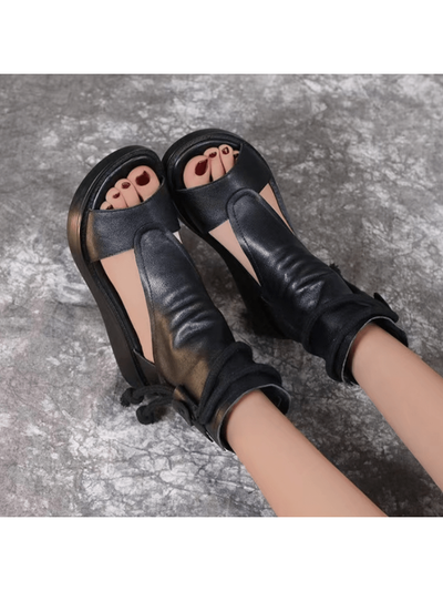 Chic Roman Style Waterproof Platform Black Sandals for Women - Elevate Your Summer Style