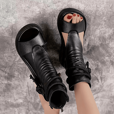 Chic Roman Style Waterproof Platform Black Sandals for Women - Elevate Your Summer Style