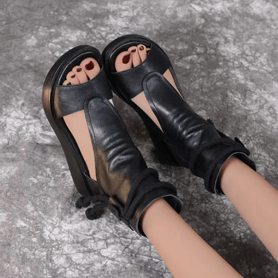 Chic Roman Style Waterproof Platform Black Sandals for Women - Elevate Your Summer Style