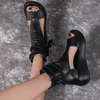 Chic Roman Style Waterproof Platform Black Sandals for Women - Elevate Your Summer Style