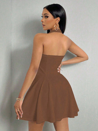 Flaunt Your Figure: Women's Solid Color Halter Neck Dress