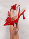 Crystal Bowknot Pointed-Toe High Heel Sandals: Elegant Shoes for Fashion-Forward Women