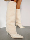 Chic Plus Size Fleece Mid-Calf High Heel Boots for Stylish Everyday Elegance