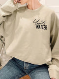 Detail view of Plus Size Womens Heart Pattern Sweatshirt - Inspirational Message Pullover for Fall and Winter for everyday styling