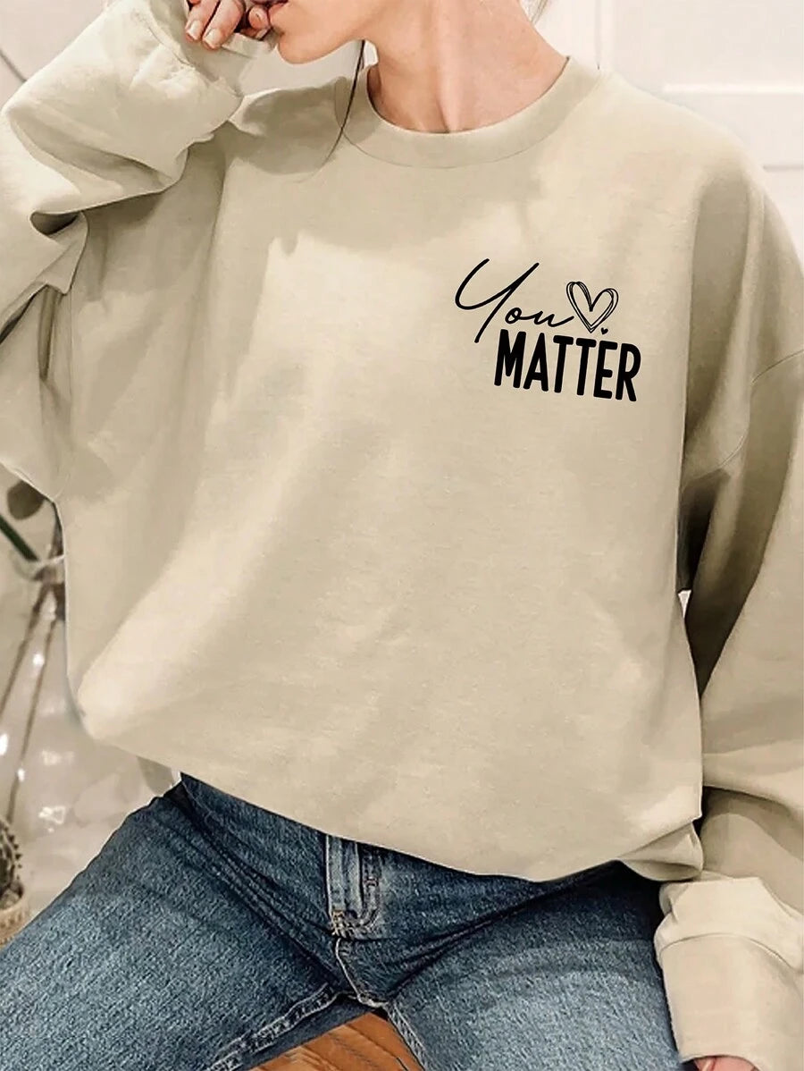 Detail view of Plus Size Womens Heart Pattern Sweatshirt - Inspirational Message Pullover for Fall and Winter for everyday styling