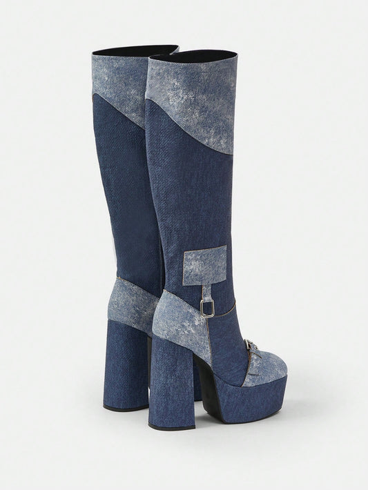Women's Colorblock Over-The-Knee Boots: Fashionable Footwear for Fall