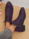 Experience the ultimate blend of style and comfort with Plaid Perfection: Women's Low Heel Pointed Toe Boots. Each pair features a unique random pattern, making every shoe truly one-of-a-kind. The low heel and pointed toe design provide a fashionable look while also ensuring all-day wearability.
