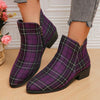 Plaid Perfection: Women's Low Heel Pointed Toe Boots with Unique Random Patterns
