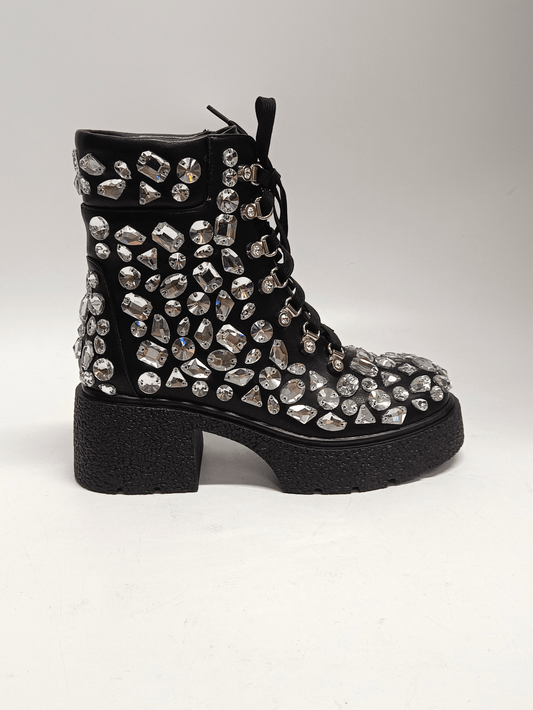 Crystal Coated Lace Up Platform Boots