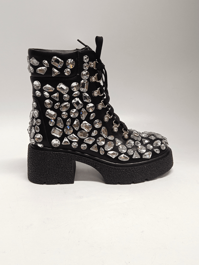 Crystal Coated Lace Up Platform Boots