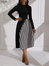 Chic Color Block Striped Long Sleeve Dress for Fashionable Ladies