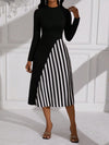 Chic Color Block Striped Long Sleeve Dress for Fashionable Ladies