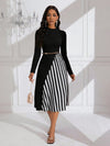 Chic Color Block Striped Long Sleeve Dress for Fashionable Ladies