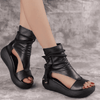 Chic Roman Style Waterproof Platform Black Sandals for Women - Elevate Your Summer Style