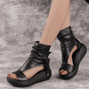 Chic Roman Style Waterproof Platform Black Sandals for Women - Elevate Your Summer Style