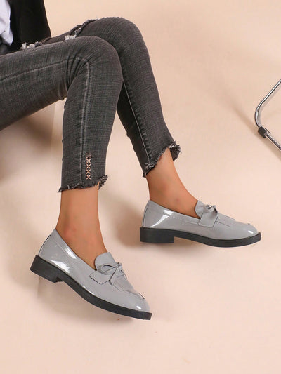 Chic and Comfortable: Women's Gray Bow Knot Slip-On Loafers