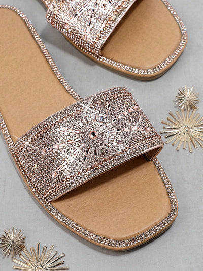 Dazzling Rhinestone Flat Sandals for Women - Step Out in Style!