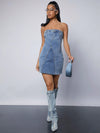 Chic Washed Denim Strapless Dress - Effortless Style for Any Occasion