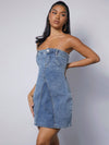 Chic Washed Denim Strapless Dress - Effortless Style for Any Occasion