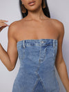 Chic Washed Denim Strapless Dress - Effortless Style for Any Occasion