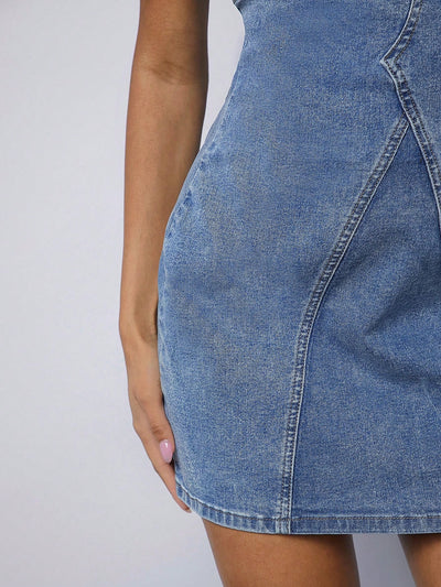 Chic Washed Denim Strapless Dress - Effortless Style for Any Occasion