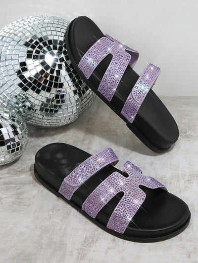 Sparkling Steps: Rhinestone Decorated Flat Sandals for Women