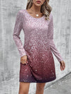 Elevate your wardrobe with our Enchanting Ombre dress. This round neck, long sleeve dress features a stunning ombre design that will make you stand out. Made with high-quality materials, this dress offers both style and comfort in one. Perfect for any occasion, dress to impress with our Enchanting Ombre dress.