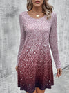 Enchanting Ombre: Round Neck Long Sleeve Dress