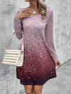 Enchanting Ombre: Round Neck Long Sleeve Dress