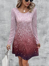 Enchanting Ombre: Round Neck Long Sleeve Dress