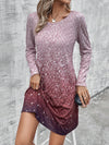 Enchanting Ombre: Round Neck Long Sleeve Dress