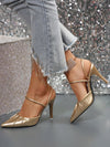 French Chic: Gold Summer Elegant High-Heeled Single Shoes with Shiny Strap