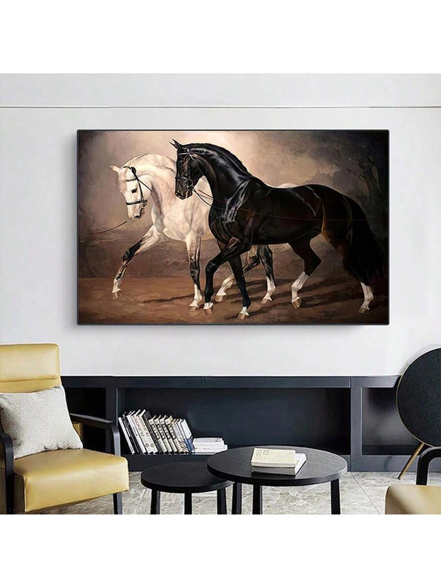 Bring bold elegance to your space with this stunning black and white horse oil painting on canvas. The dynamic contrast captures the majestic spirit of the horse, making it an eye-catching centerpiece. Perfect for horse lovers, it adds a touch of wild charm and artistic flair to any room. Whether as a gift or a personal treasure, this wall art promises to inspire and delight.
