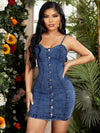 Summer Chic: Denim Jumpsuit Dress with Single Row Button